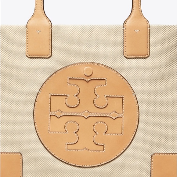 Tory Burch Ella Leather Canvas Tote Natural - Picture 10 of 16